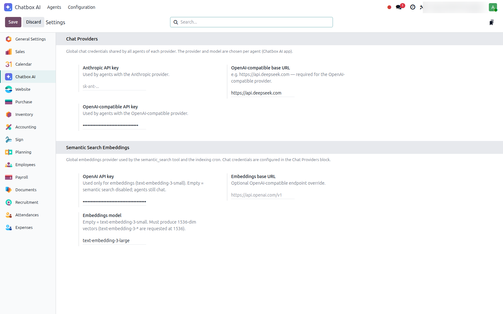 Chatbox AI settings page